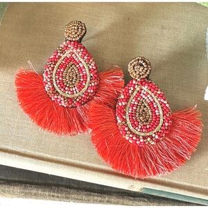 Orange beaded tassel earrings Boutique